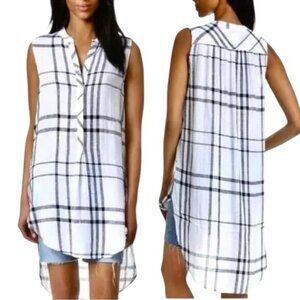 Rails Jules Sleeveless Tunic Blouse Vanilla Navy Plaid Size XS
